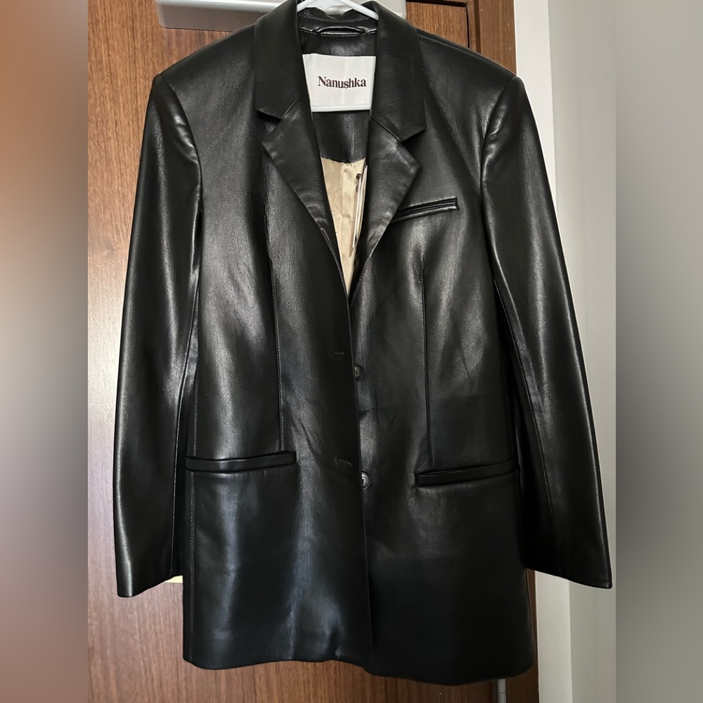 Nanushka Black Mersey Vegan Leather Blazer, XS, NWT